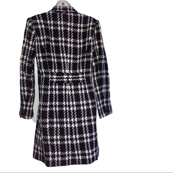 Worthington Long Plaid Jacket Coat 4 Blue White - Picture 6 of 6